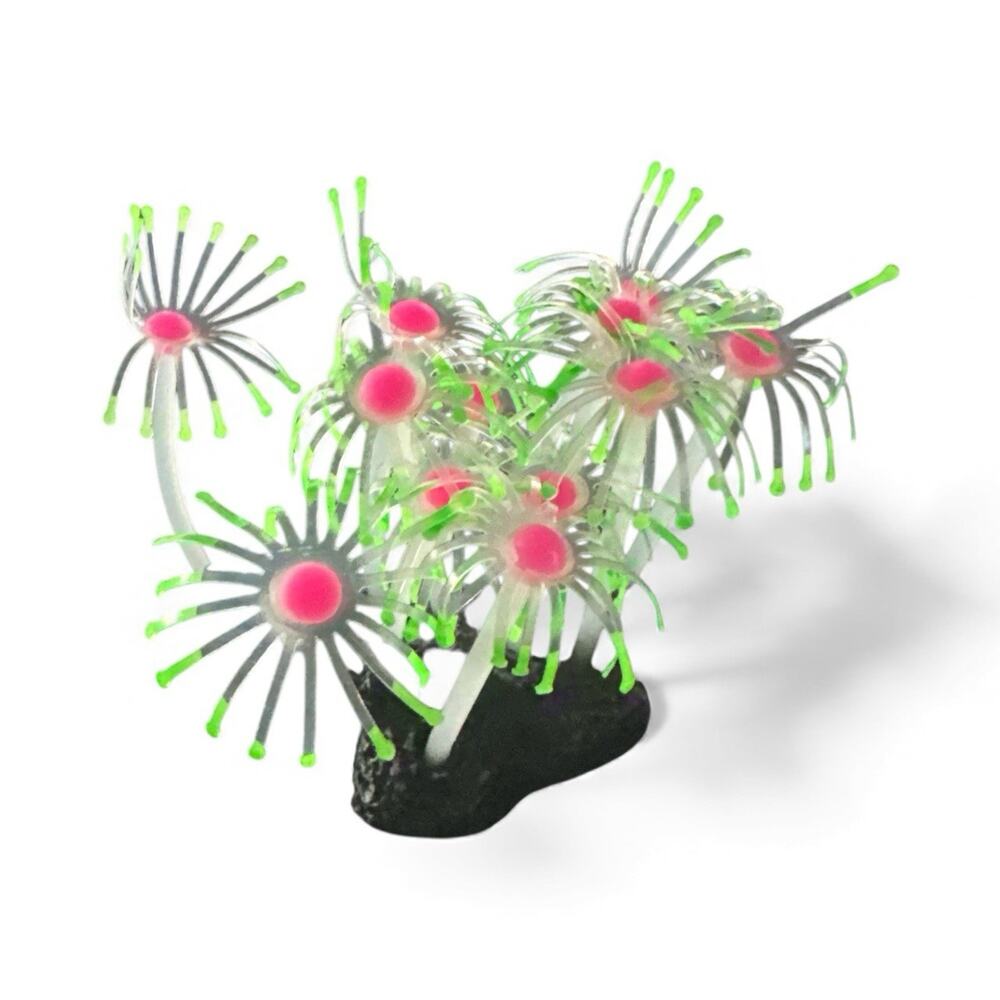 Sporn Green/pink UV Glow Faux Coral Fish Tank Decoration with Weighted Base